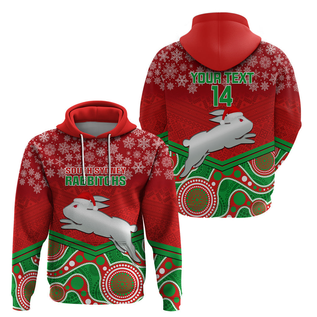 Custom Rabbitohs Rugby Christmas Hoodie Merry Xmas 2023 Mix Aboriginal Art - Vibe Hoodie Shop
