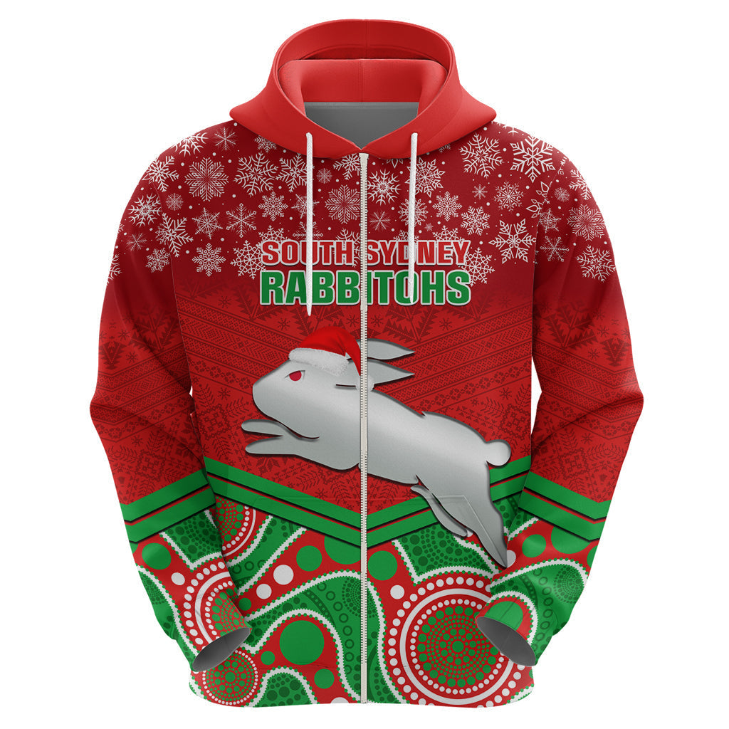Custom Rabbitohs Rugby Christmas Hoodie Merry Xmas 2023 Mix Aboriginal Art - Vibe Hoodie Shop