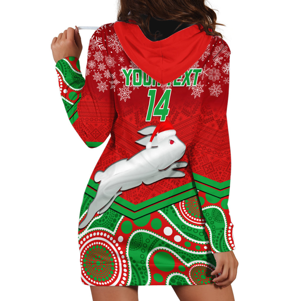 Custom Rabbitohs Rugby Christmas Hoodie Dress Merry Xmas 2023 Mix Aboriginal Art - Vibe Hoodie Shop