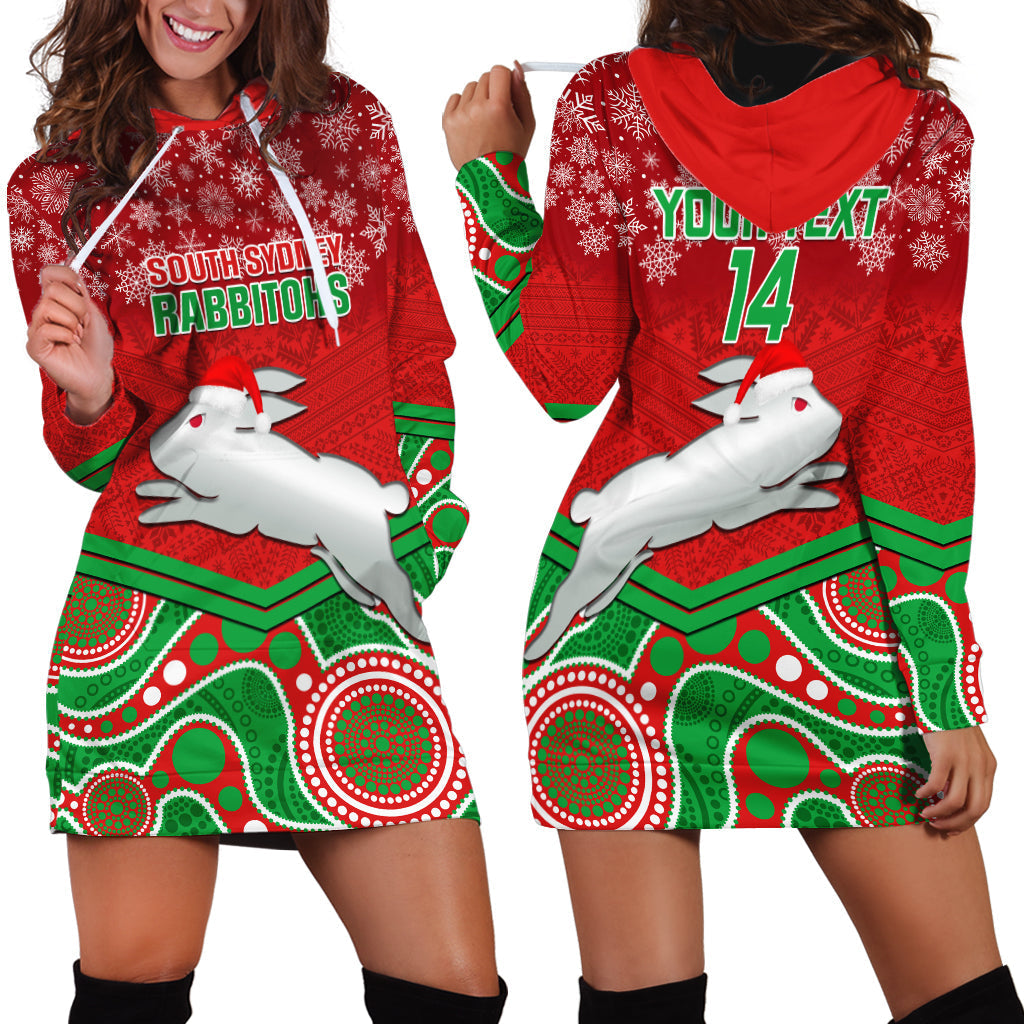 Custom Rabbitohs Rugby Christmas Hoodie Dress Merry Xmas 2023 Mix Aboriginal Art - Vibe Hoodie Shop