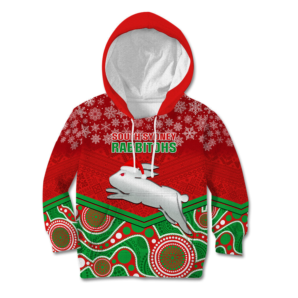 Custom Rabbitohs Rugby Christmas Kid Hoodie Merry Xmas 2023 Mix Aboriginal Art - Vibe Hoodie Shop