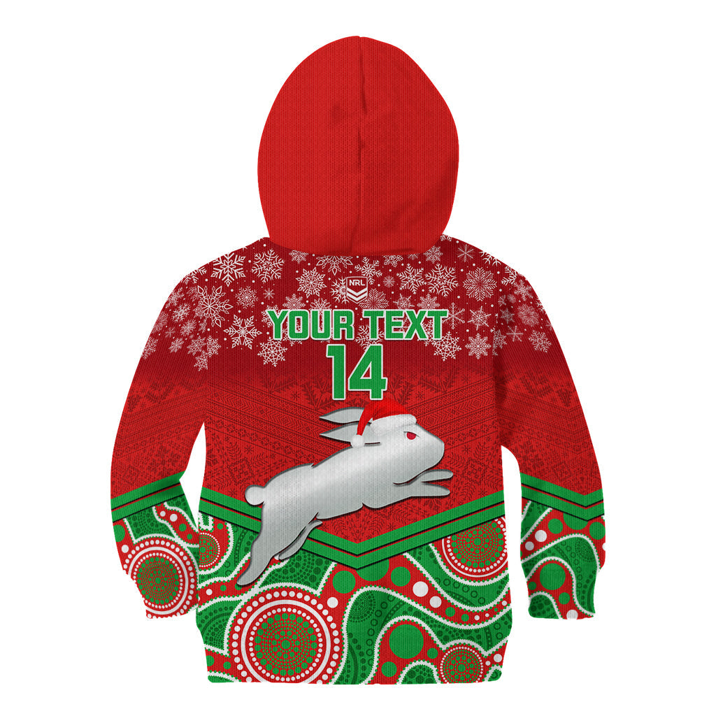 Custom Rabbitohs Rugby Christmas Kid Hoodie Merry Xmas 2023 Mix Aboriginal Art - Vibe Hoodie Shop