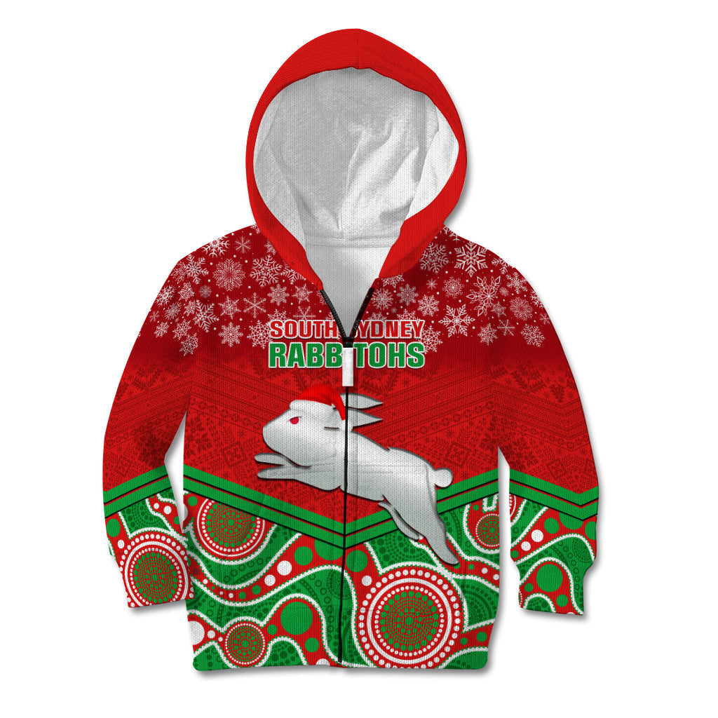 Custom Rabbitohs Rugby Christmas Kid Hoodie Merry Xmas 2023 Mix Aboriginal Art - Vibe Hoodie Shop