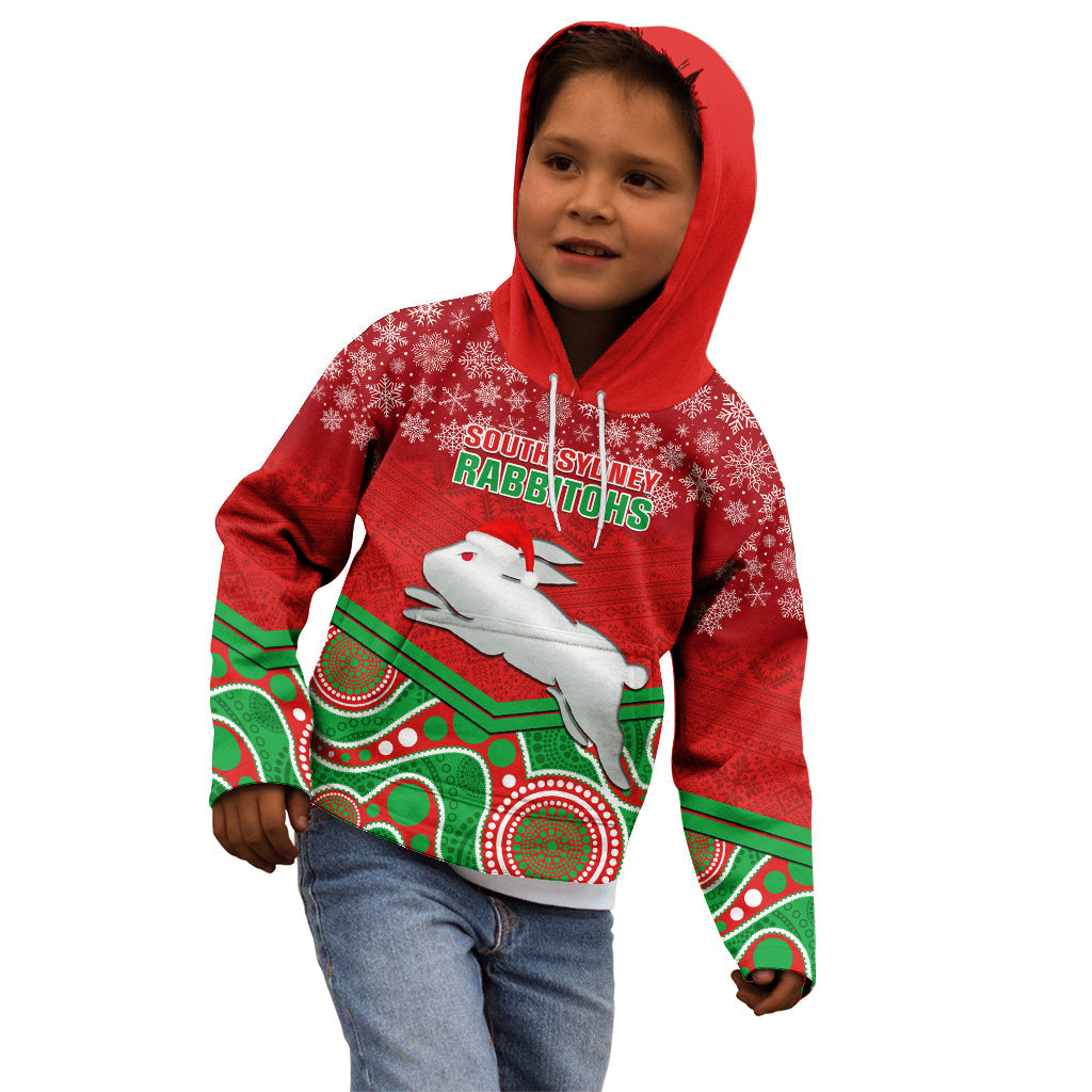 Custom Rabbitohs Rugby Christmas Kid Hoodie Merry Xmas 2023 Mix Aboriginal Art - Vibe Hoodie Shop