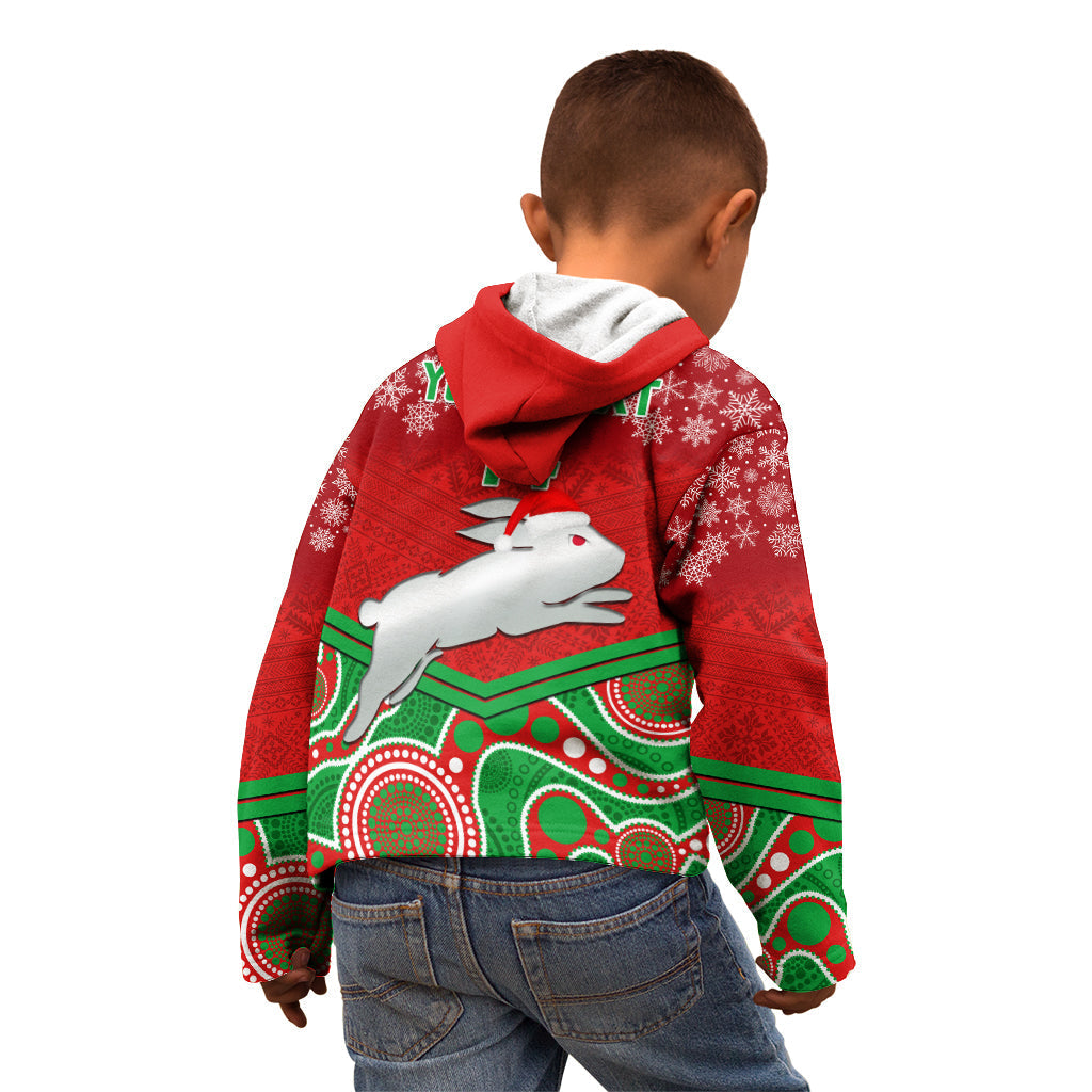 Custom Rabbitohs Rugby Christmas Kid Hoodie Merry Xmas 2023 Mix Aboriginal Art - Vibe Hoodie Shop