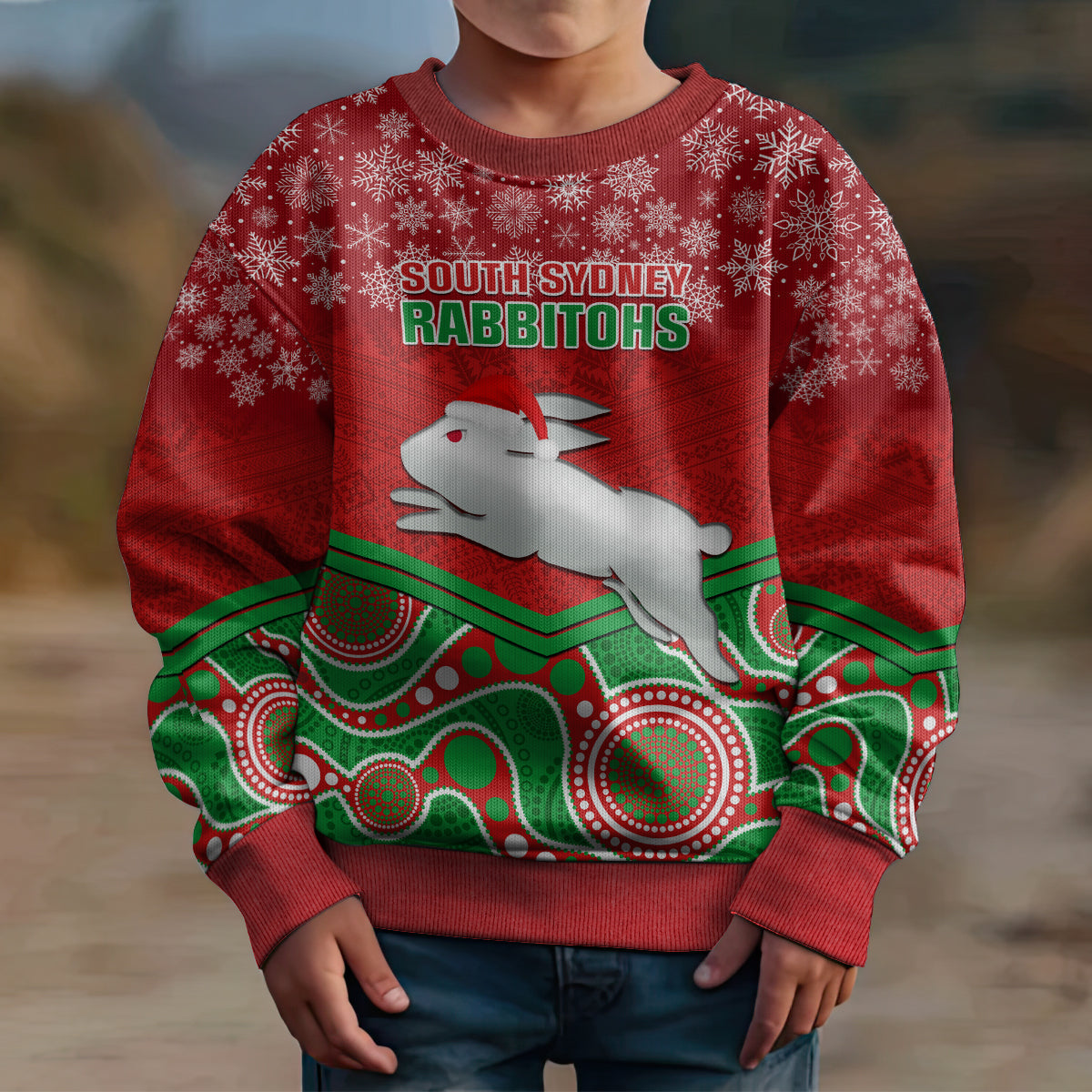 custom-rabbitohs-rugby-christmas-kid-ugly-christmas-sweater-merry-xmas-2023-mix-aboriginal-art