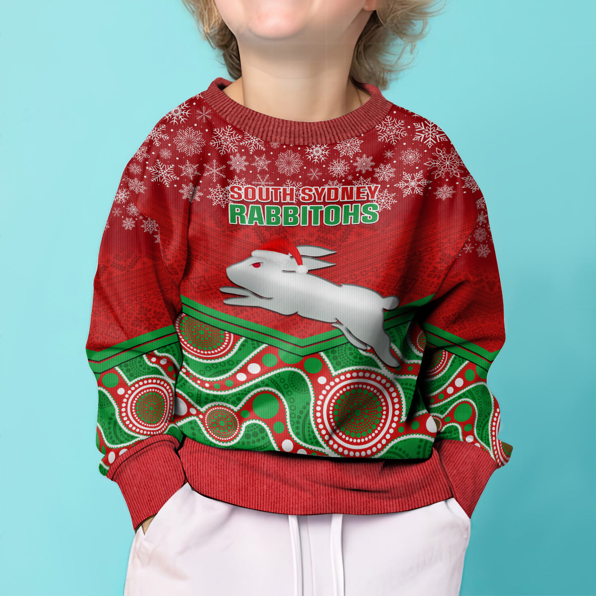 custom-rabbitohs-rugby-christmas-kid-ugly-christmas-sweater-merry-xmas-2023-mix-aboriginal-art