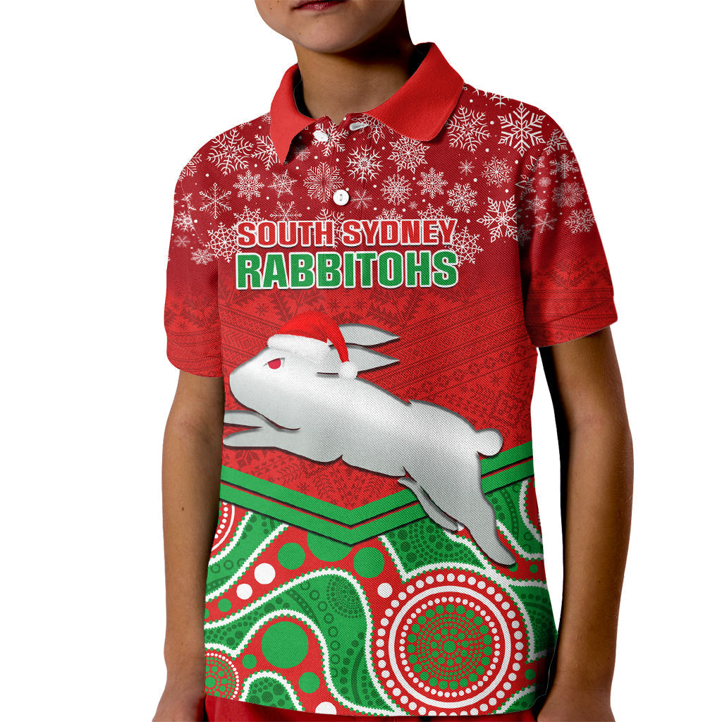 Custom Rabbitohs Rugby Christmas Kid Polo Shirt Merry Xmas 2023 Mix Aboriginal Art - Vibe Hoodie Shop
