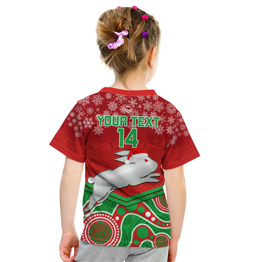Custom Rabbitohs Rugby Christmas Kid T Shirt Merry Xmas 2023 Mix Aboriginal Art - Vibe Hoodie Shop