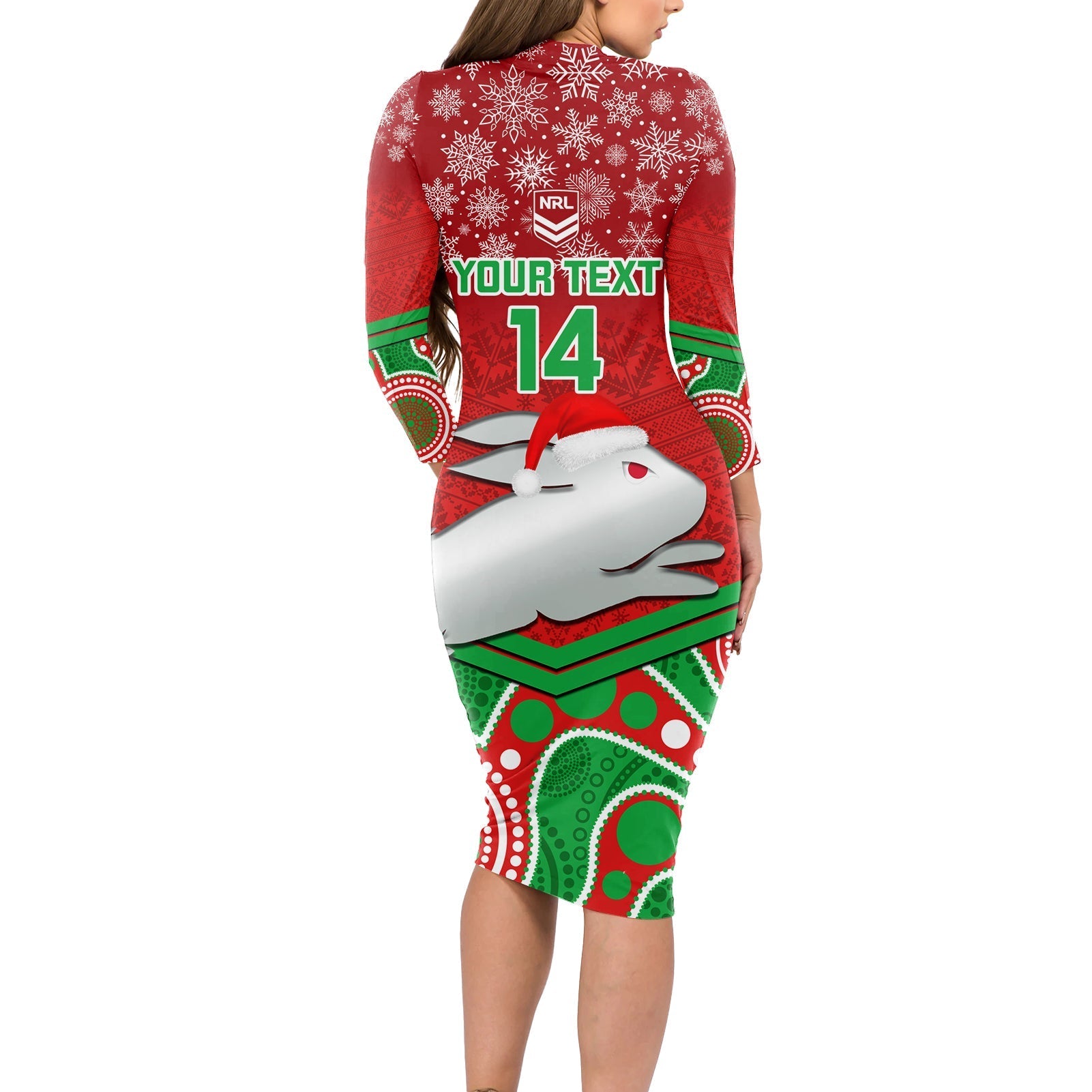 custom-rabbitohs-rugby-christmas-long-sleeve-bodycon-dress-merry-xmas-2023-mix-aboriginal-art