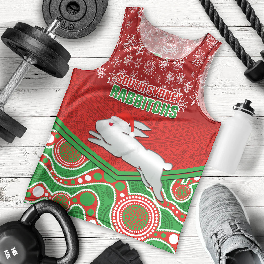 Custom Rabbitohs Rugby Christmas Men Tank Top Merry Xmas 2023 Mix Aboriginal Art - Vibe Hoodie Shop