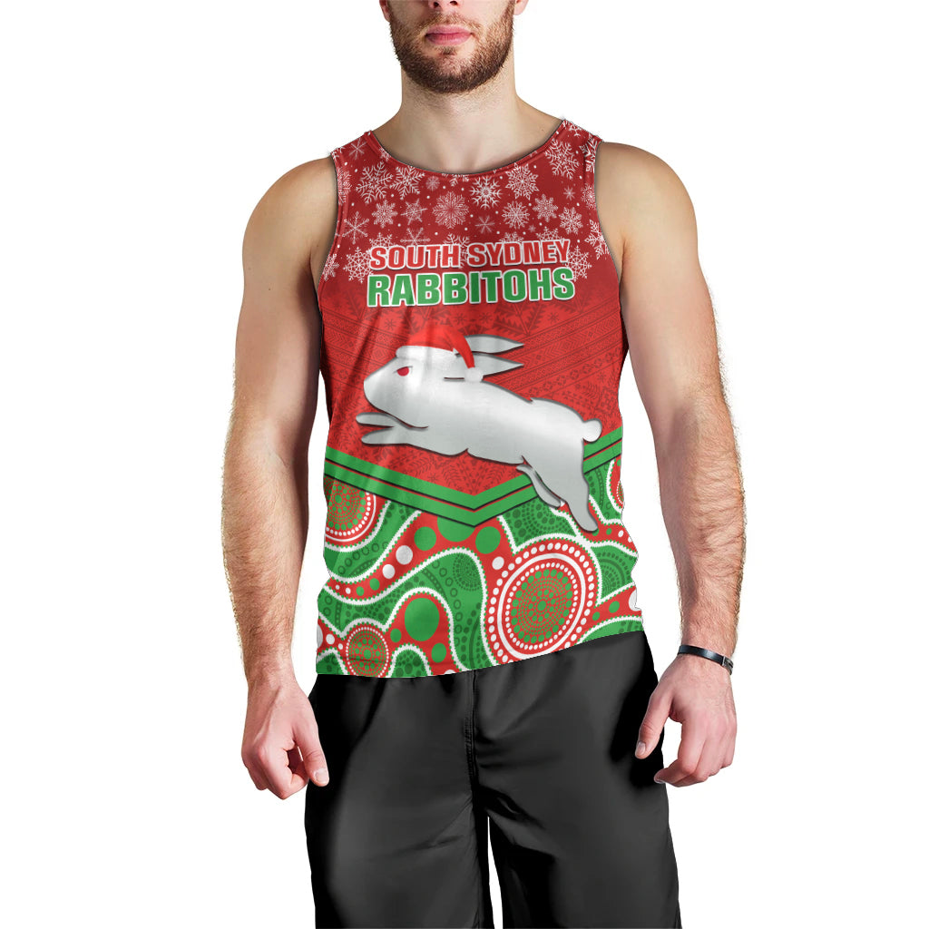 Custom Rabbitohs Rugby Christmas Men Tank Top Merry Xmas 2023 Mix Aboriginal Art - Vibe Hoodie Shop