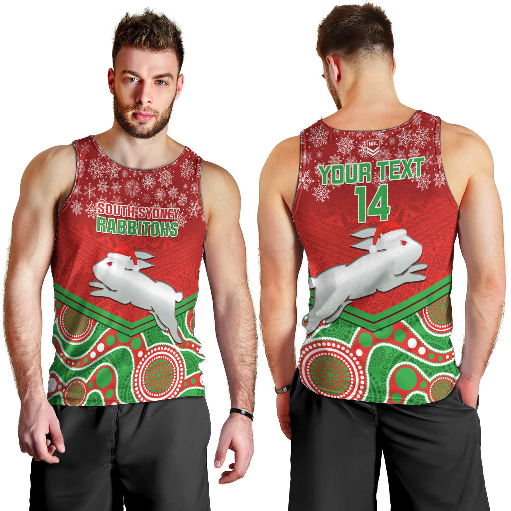 Custom Rabbitohs Rugby Christmas Men Tank Top Merry Xmas 2023 Mix Aboriginal Art - Vibe Hoodie Shop