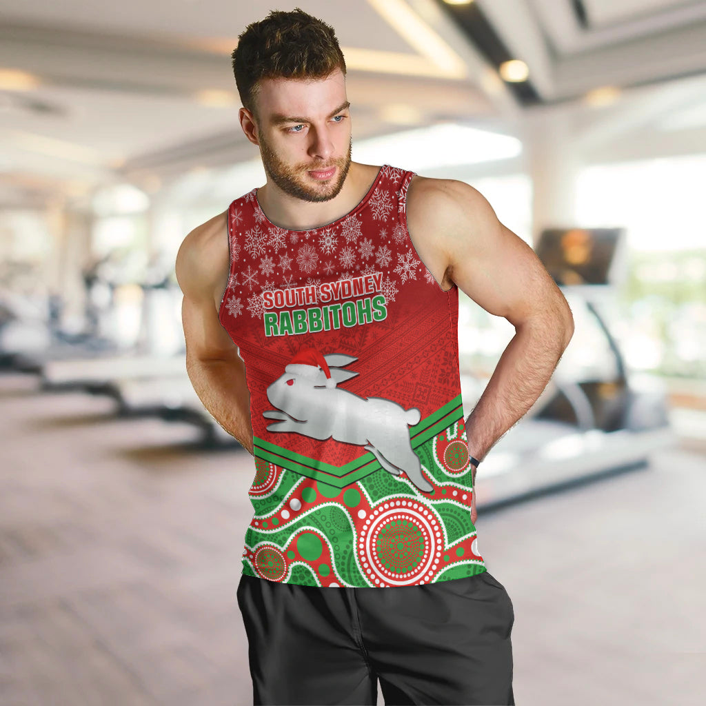 Custom Rabbitohs Rugby Christmas Men Tank Top Merry Xmas 2023 Mix Aboriginal Art - Vibe Hoodie Shop