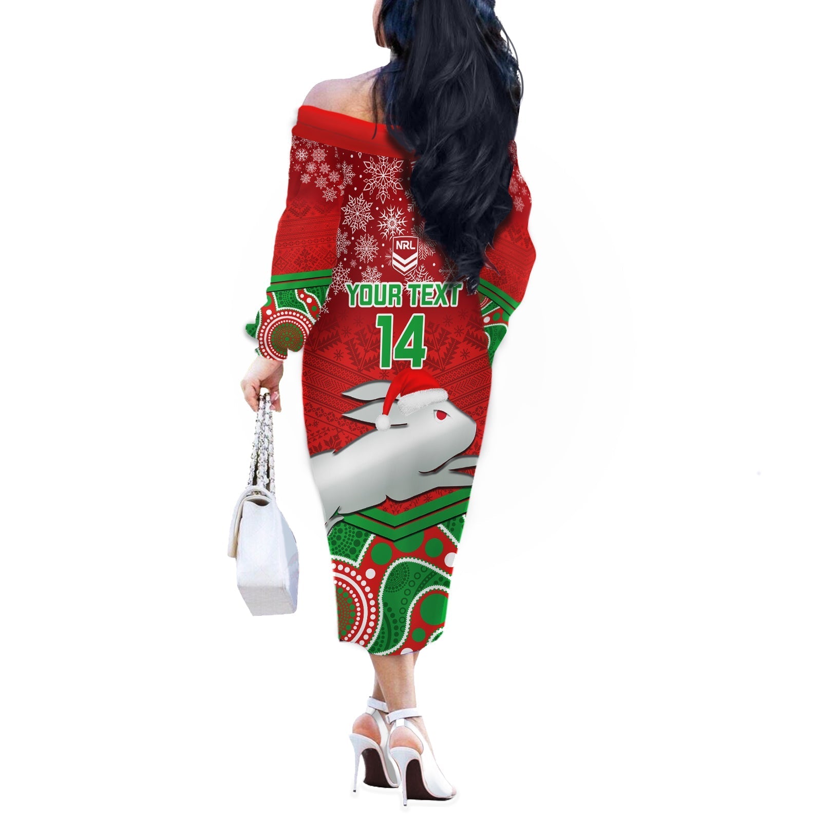 custom-rabbitohs-rugby-christmas-off-the-shoulder-long-sleeve-dress-merry-xmas-2023-mix-aboriginal-art