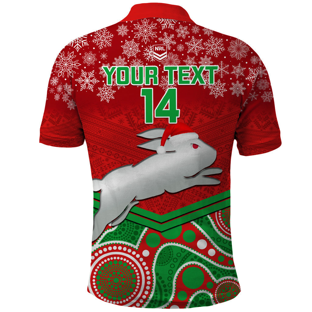 Custom Rabbitohs Rugby Christmas Polo Shirt Merry Xmas 2023 Mix Aboriginal Art - Vibe Hoodie Shop