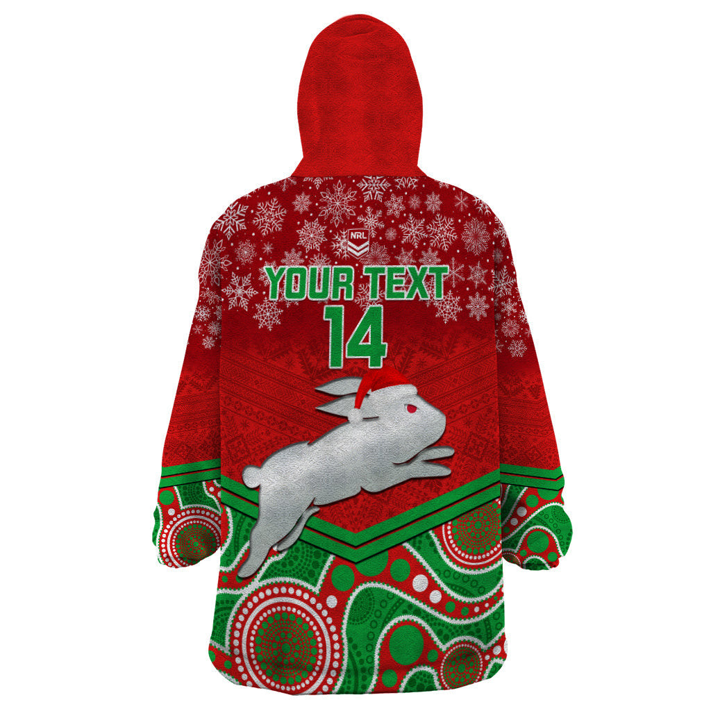 Custom Rabbitohs Rugby Christmas Wearable Blanket Hoodie Merry Xmas 2023 Mix Aboriginal Art - Vibe Hoodie Shop