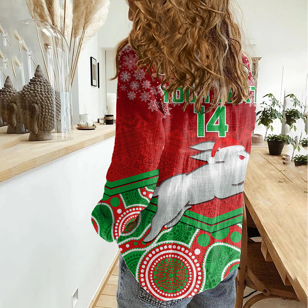 Custom Rabbitohs Rugby Christmas Women Casual Shirt Merry Xmas 2023 Mix Aboriginal Art - Vibe Hoodie Shop