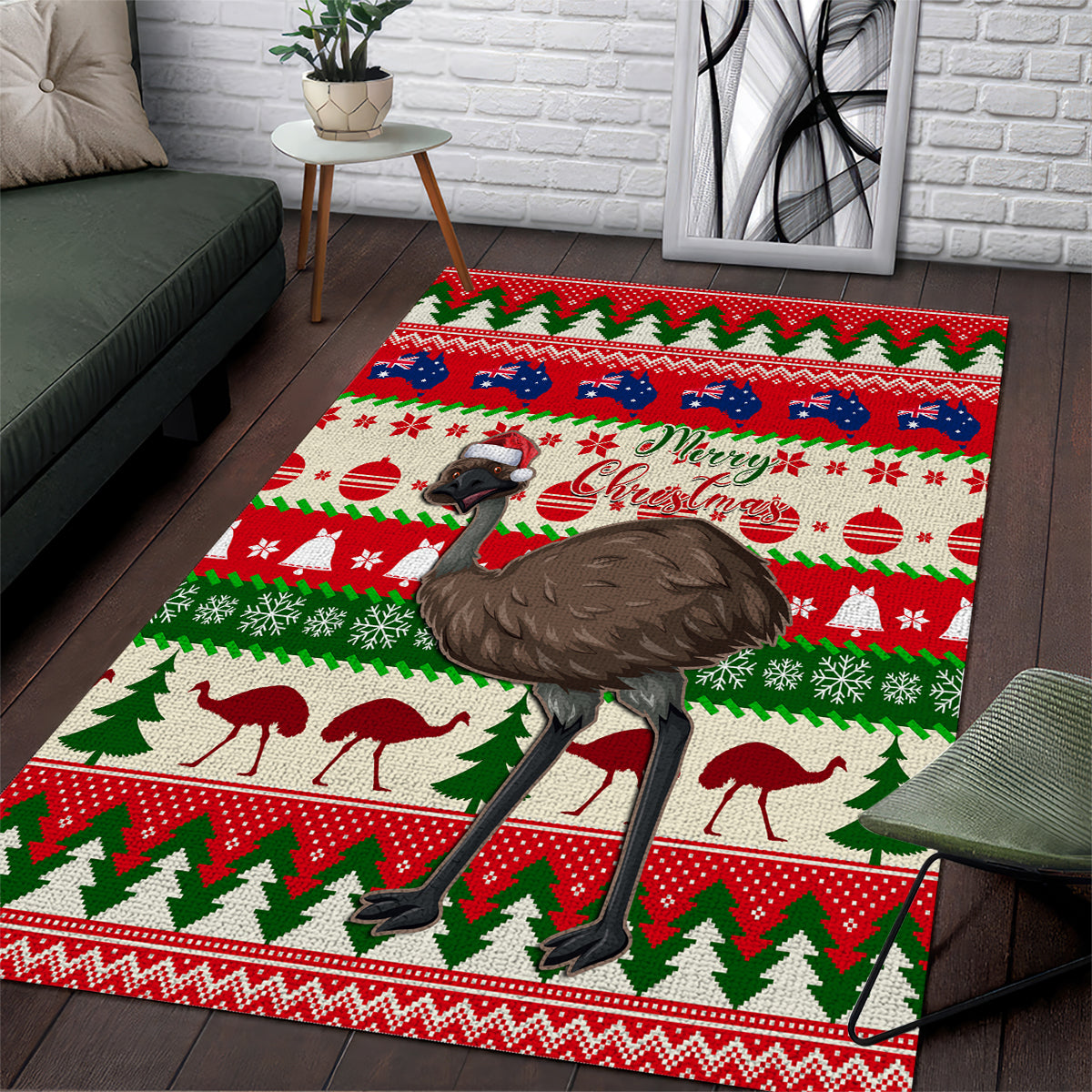 Australia Christmas Area Rug Aussie Emu Santa Merry Xmas - Vibe Hoodie Shop