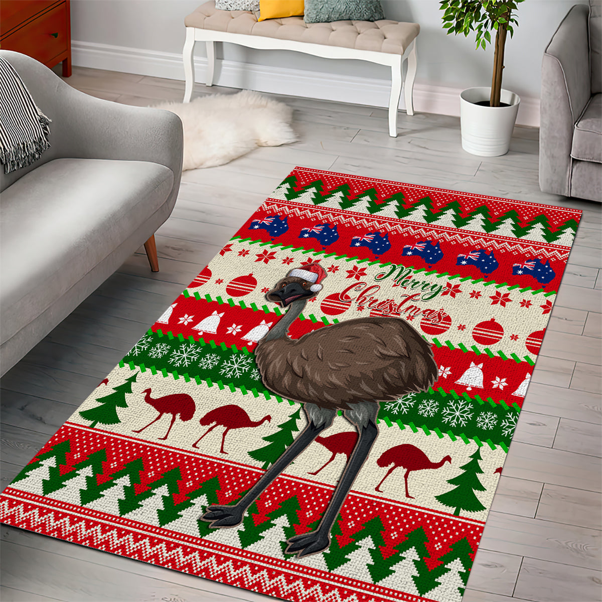 Australia Christmas Area Rug Aussie Emu Santa Merry Xmas - Vibe Hoodie Shop