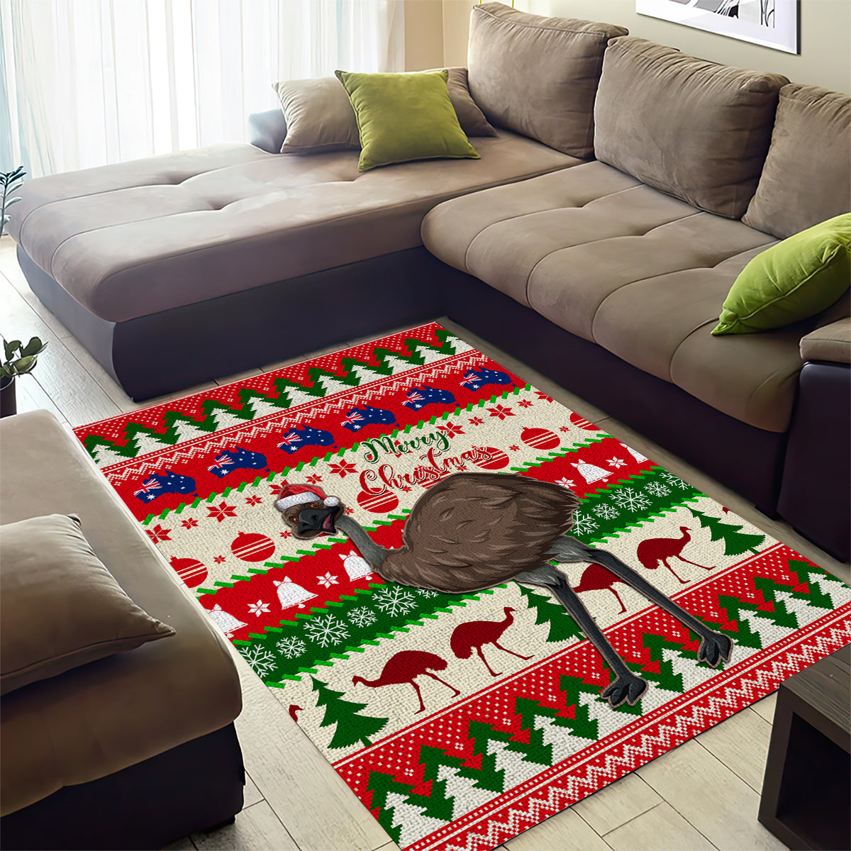 Australia Christmas Area Rug Aussie Emu Santa Merry Xmas - Vibe Hoodie Shop