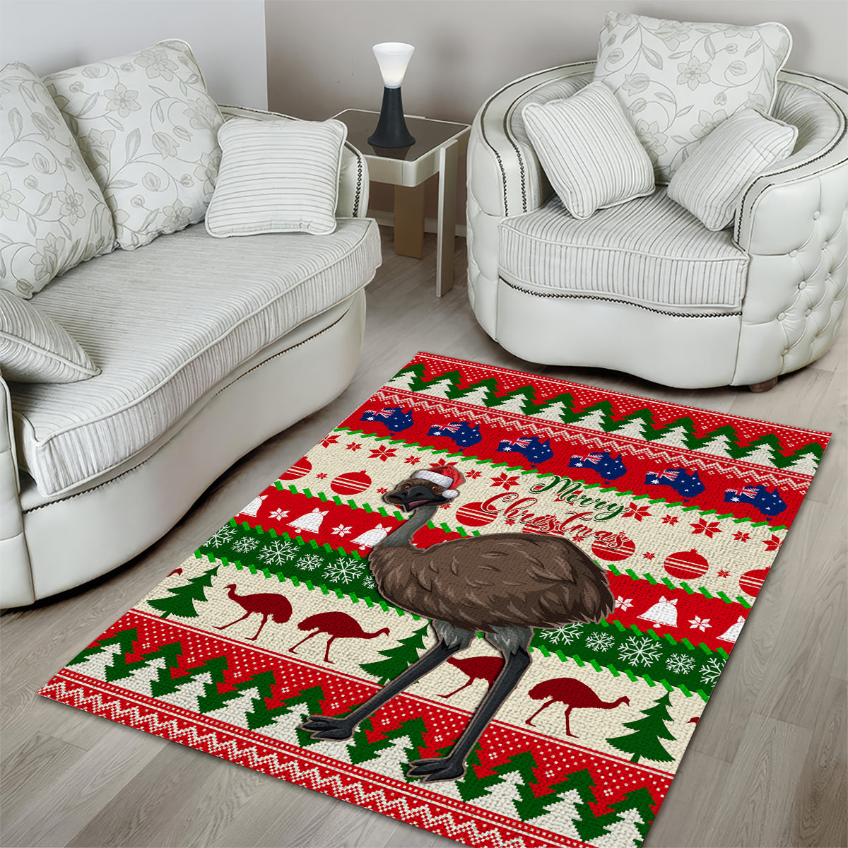 Australia Christmas Area Rug Aussie Emu Santa Merry Xmas - Vibe Hoodie Shop