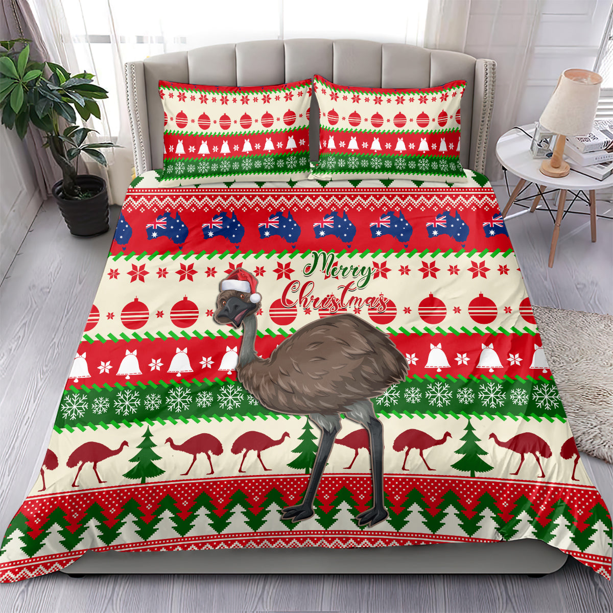 Australia Christmas Bedding Set Aussie Emu Santa Merry Xmas - Vibe Hoodie Shop