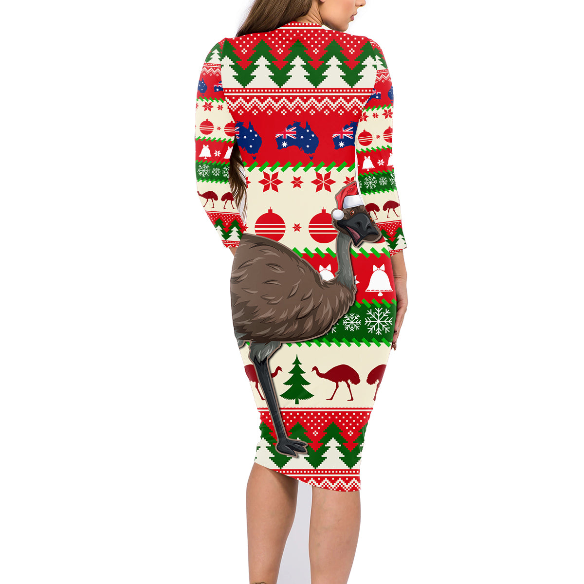 australia-christmas-family-matching-long-sleeve-bodycon-dress-and-hawaiian-shirt-aussie-emu-santa-merry-xmas