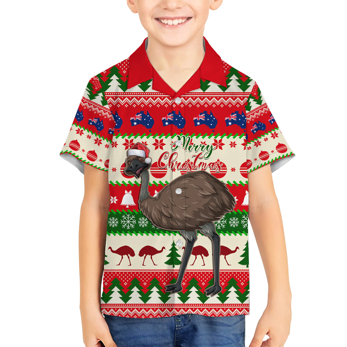 australia-christmas-family-matching-long-sleeve-bodycon-dress-and-hawaiian-shirt-aussie-emu-santa-merry-xmas