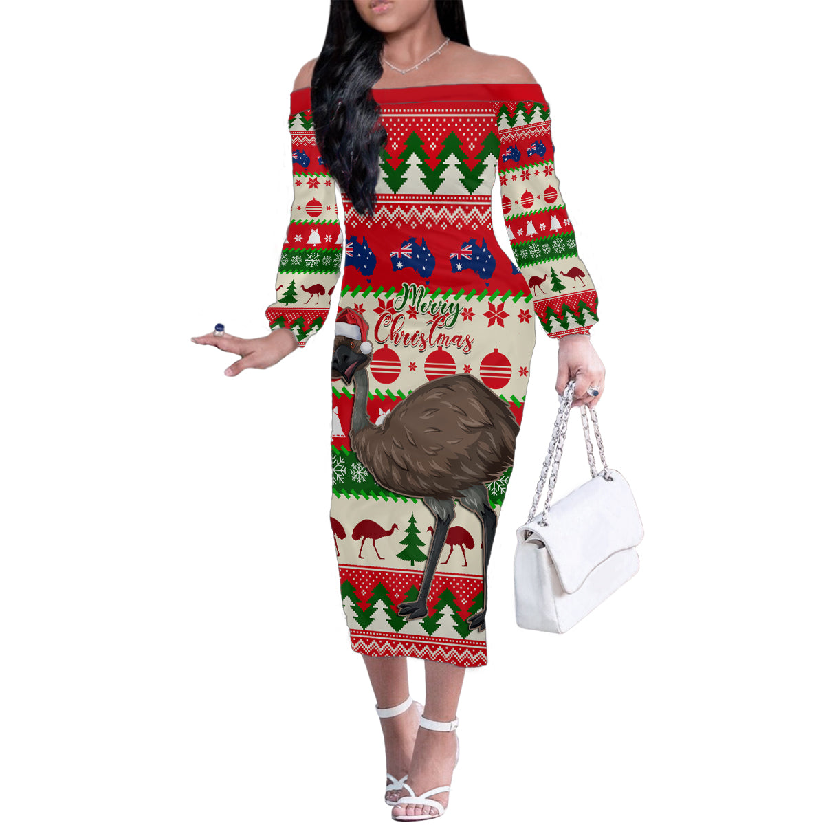 australia-christmas-family-matching-off-shoulder-long-sleeve-dress-and-hawaiian-shirt-aussie-emu-santa-merry-xmas