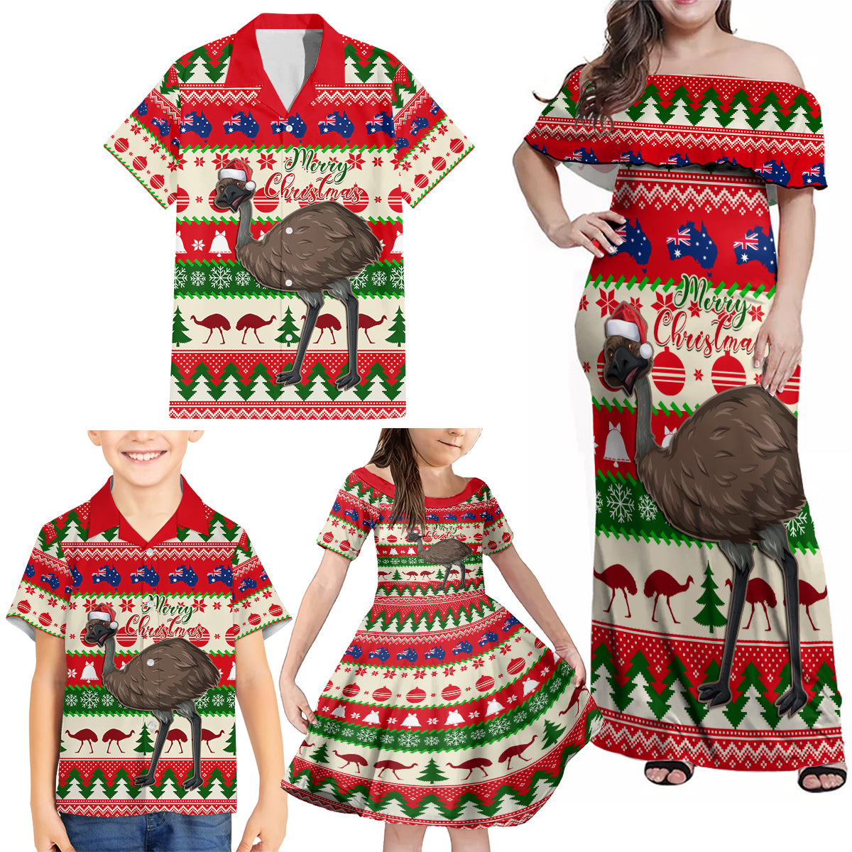 australia-christmas-family-matching-off-shoulder-maxi-dress-and-hawaiian-shirt-aussie-emu-santa-merry-xmas