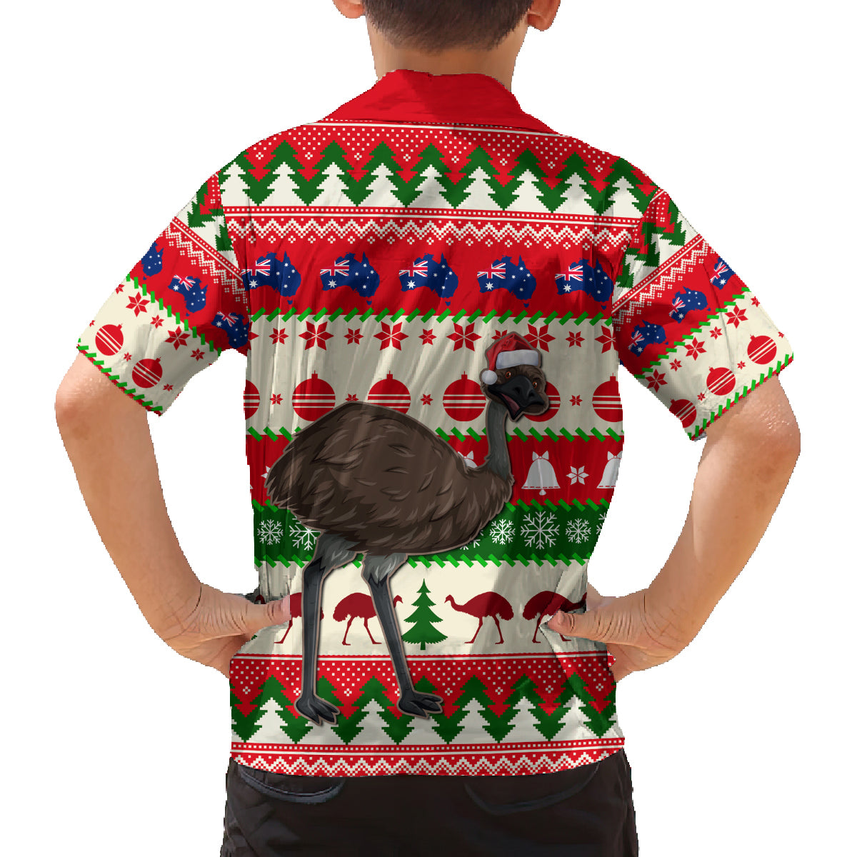 australia-christmas-family-matching-off-shoulder-short-dress-and-hawaiian-shirt-aussie-emu-santa-merry-xmas