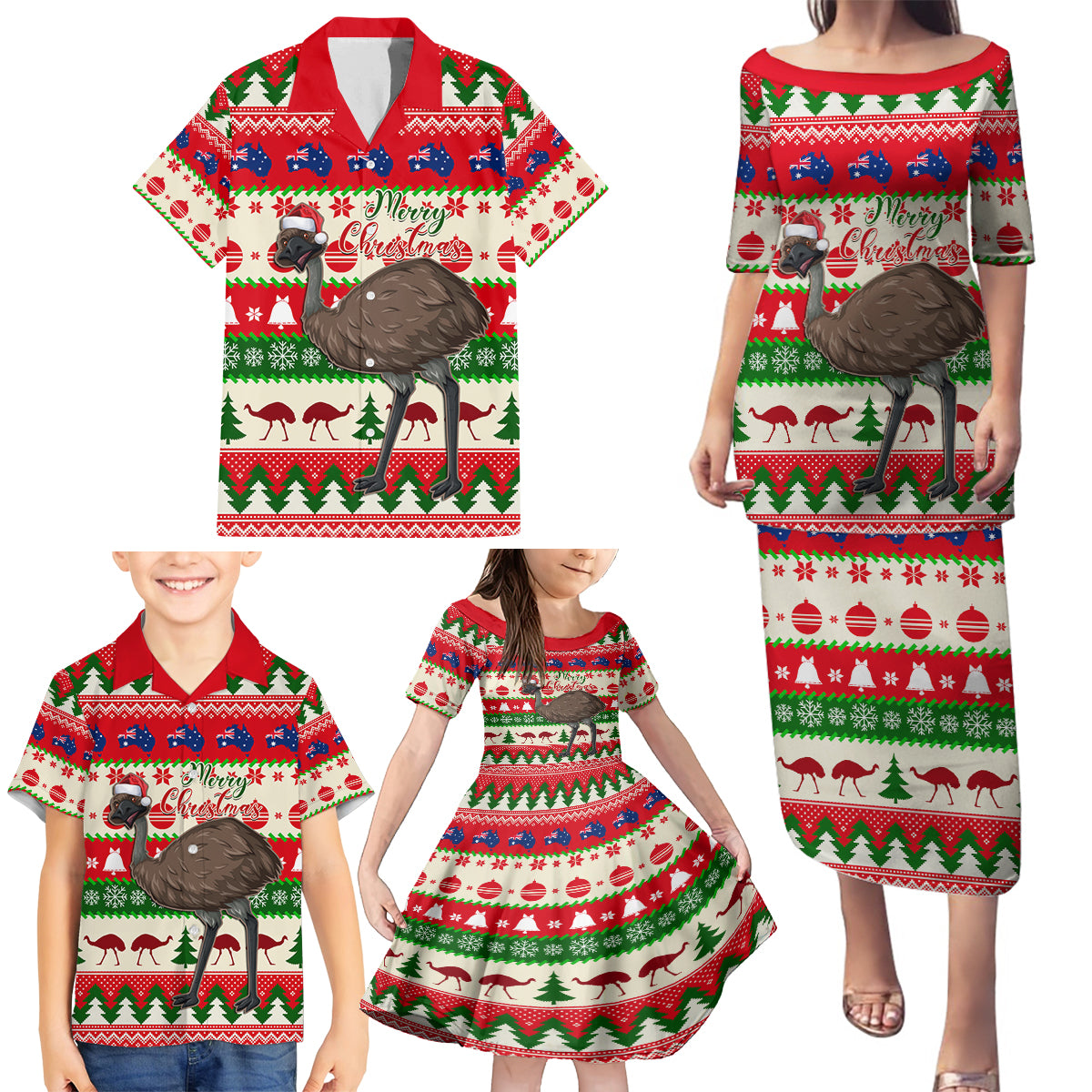 australia-christmas-family-matching-puletasi-dress-and-hawaiian-shirt-aussie-emu-santa-merry-xmas