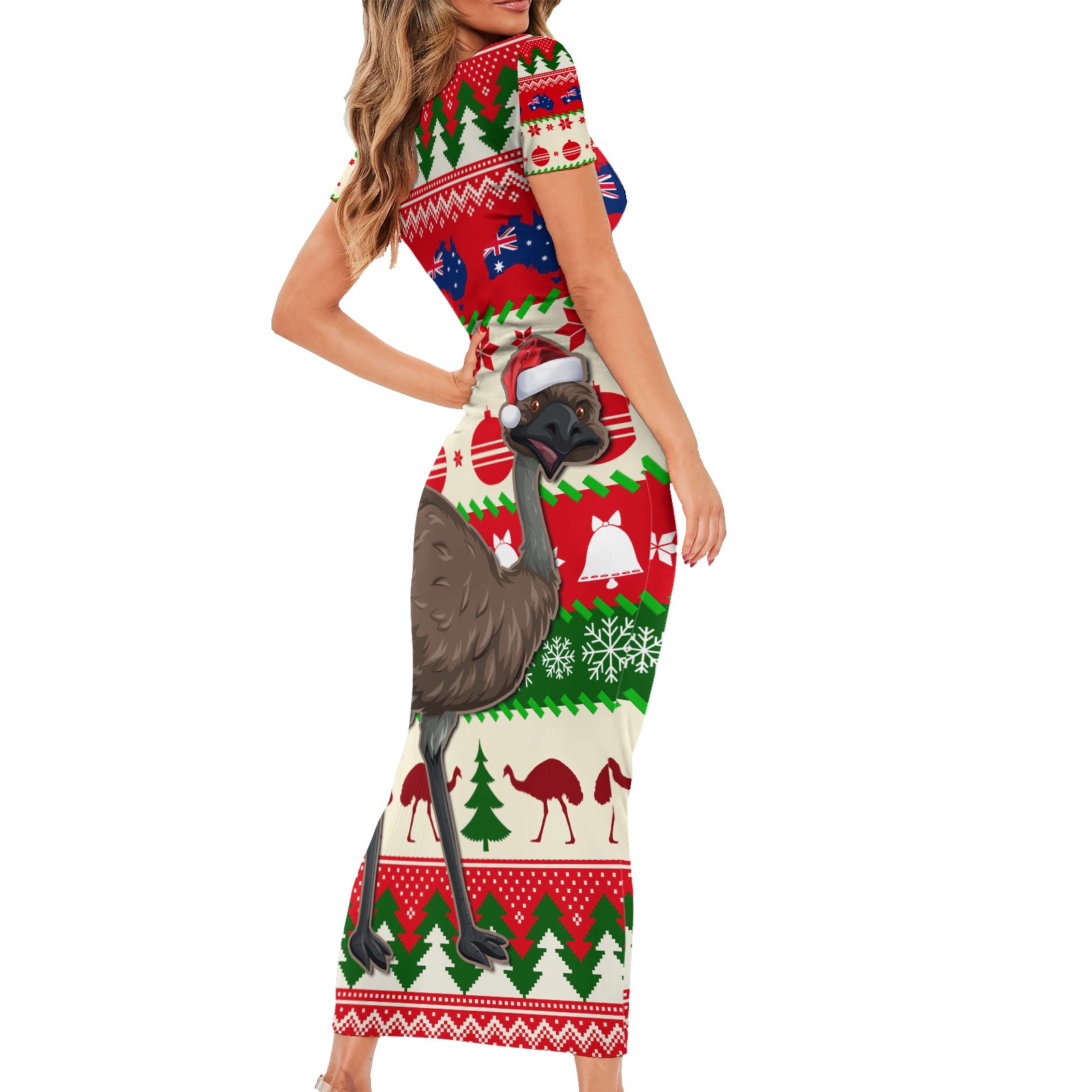 australia-christmas-family-matching-short-sleeve-bodycon-dress-and-hawaiian-shirt-aussie-emu-santa-merry-xmas