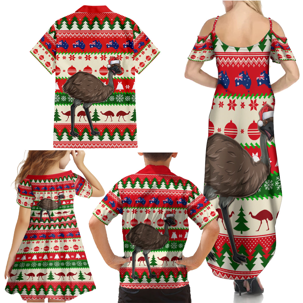 australia-christmas-family-matching-summer-maxi-dress-and-hawaiian-shirt-aussie-emu-santa-merry-xmas