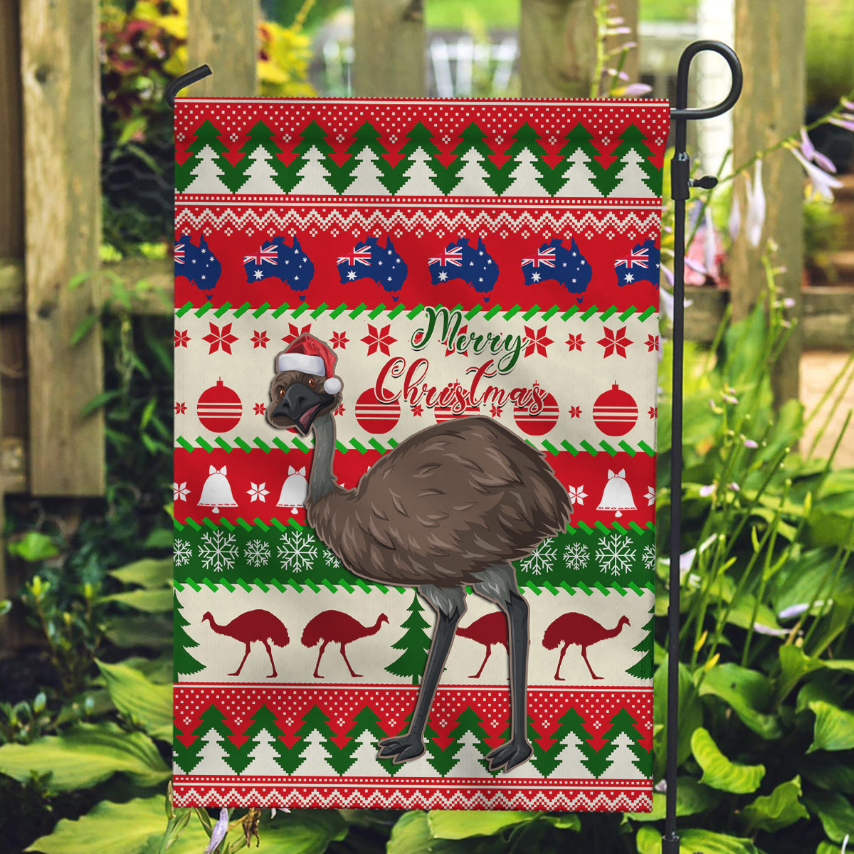 Australia Christmas Garden Flag Aussie Emu Santa Merry Xmas - Vibe Hoodie Shop