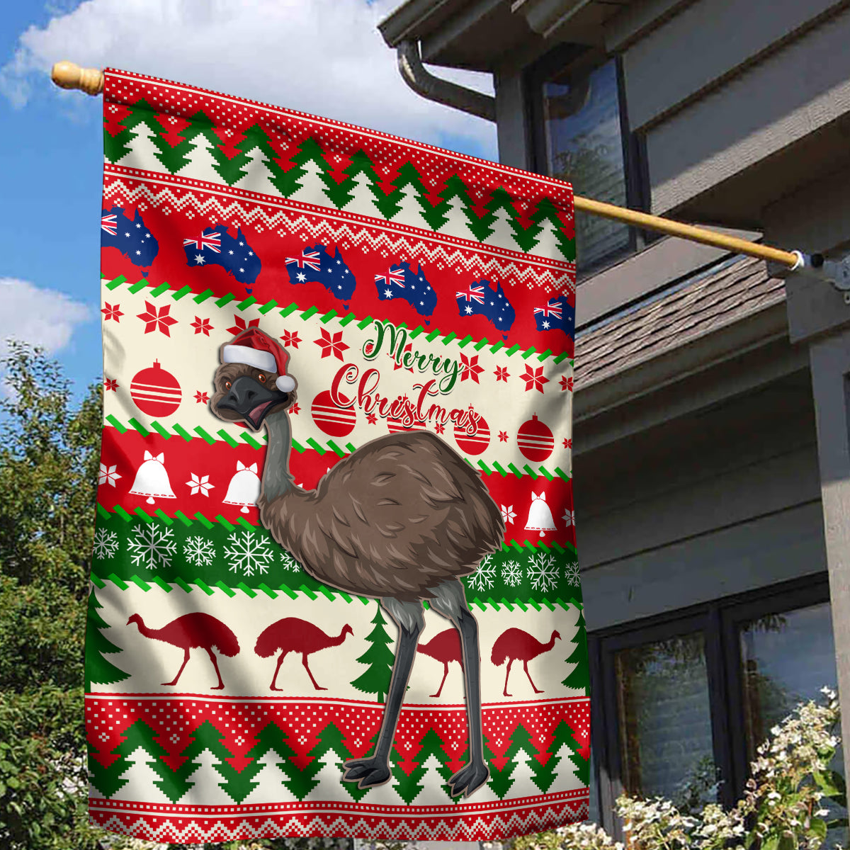 Australia Christmas Garden Flag Aussie Emu Santa Merry Xmas - Vibe Hoodie Shop