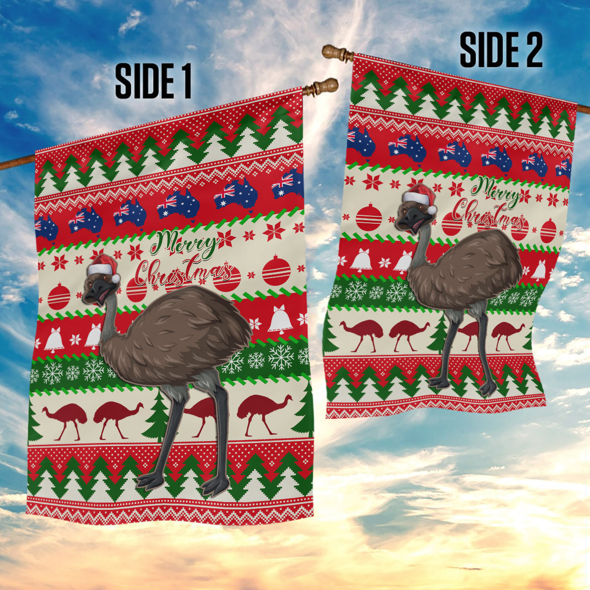 Australia Christmas Garden Flag Aussie Emu Santa Merry Xmas - Vibe Hoodie Shop