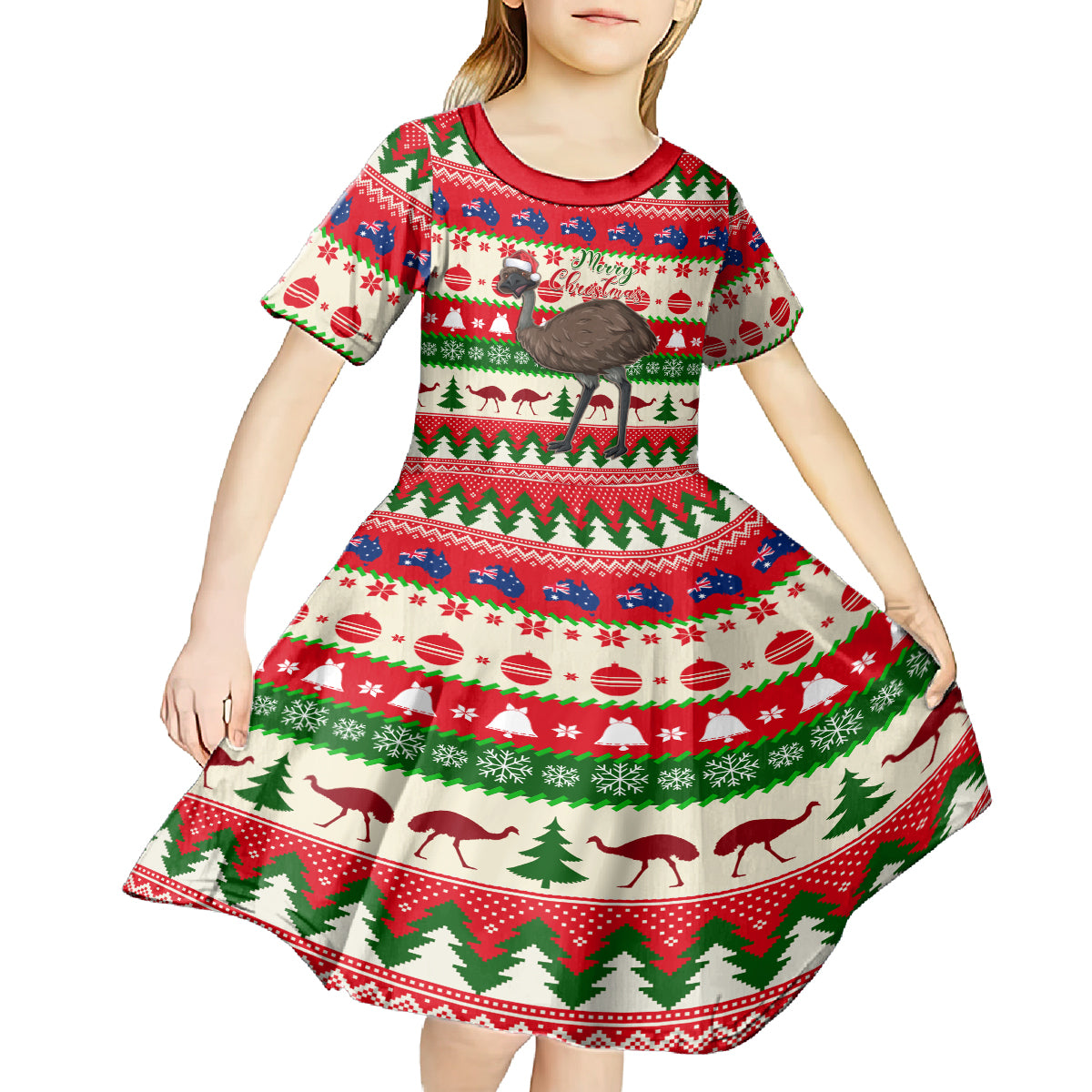 Australia Christmas Kid Short Sleeve Dress Aussie Emu Santa Merry Xmas - Vibe Hoodie Shop