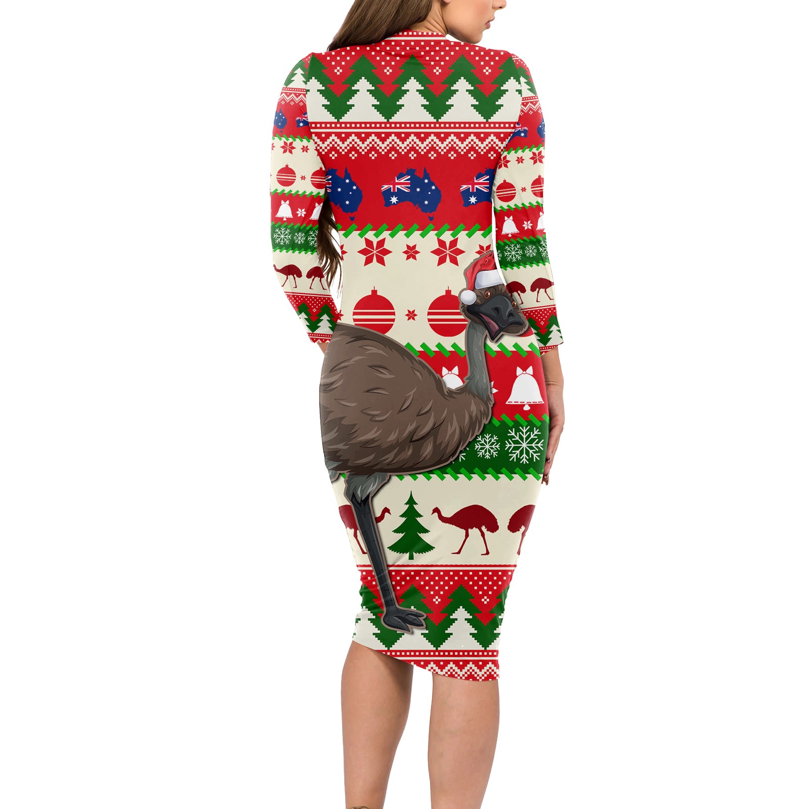 australia-christmas-long-sleeve-bodycon-dress-aussie-emu-santa-merry-xmas