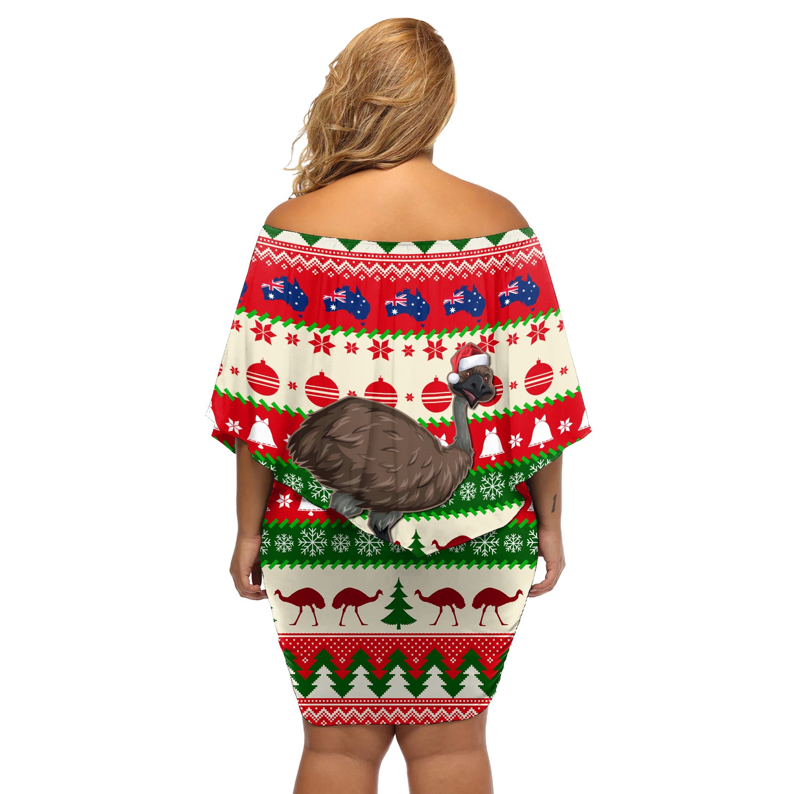 australia-christmas-off-shoulder-short-dress-aussie-emu-santa-merry-xmas