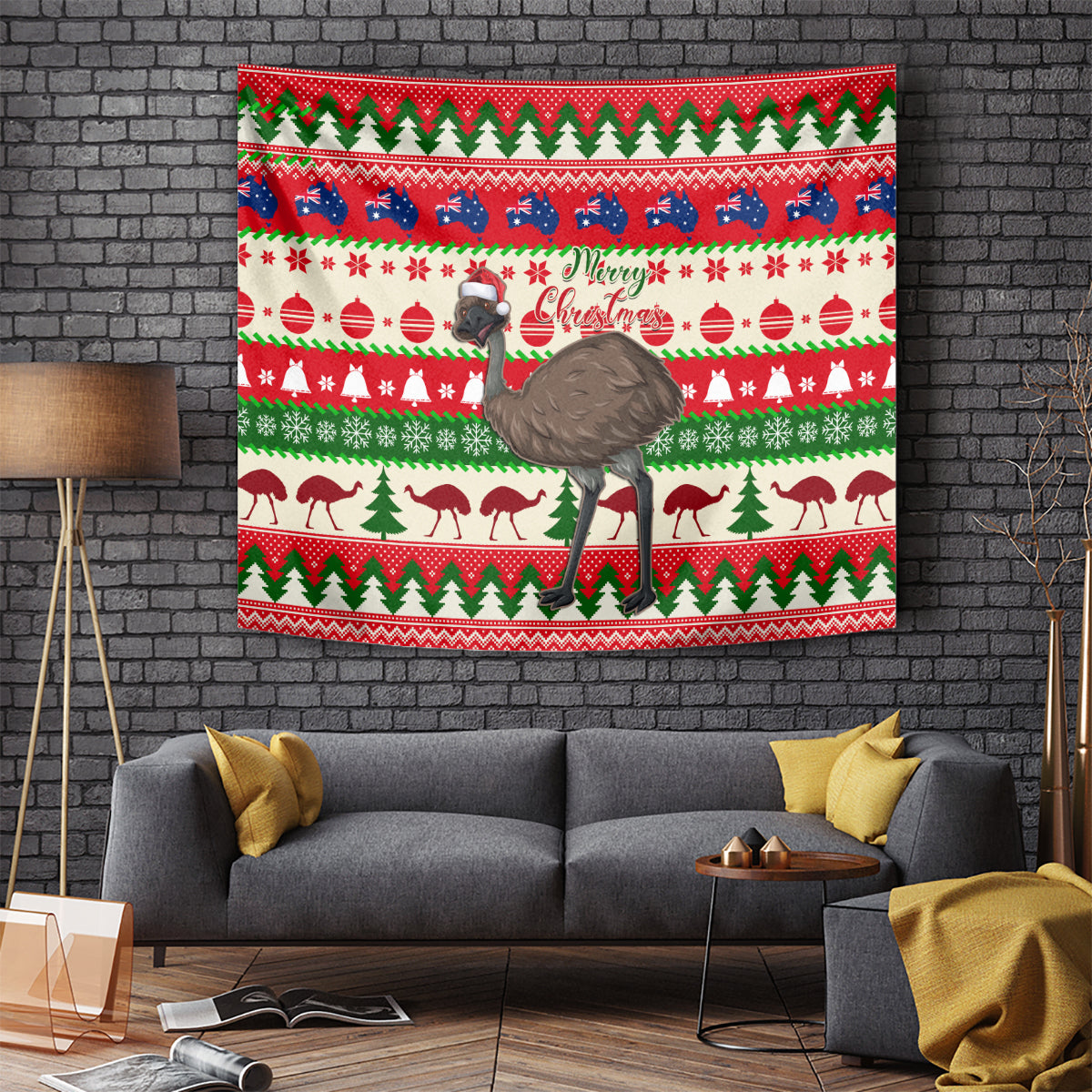 Australia Christmas Tapestry Aussie Emu Santa Merry Xmas - Vibe Hoodie Shop