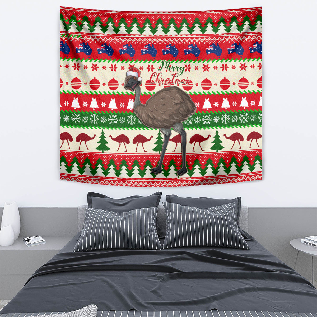 Australia Christmas Tapestry Aussie Emu Santa Merry Xmas - Vibe Hoodie Shop