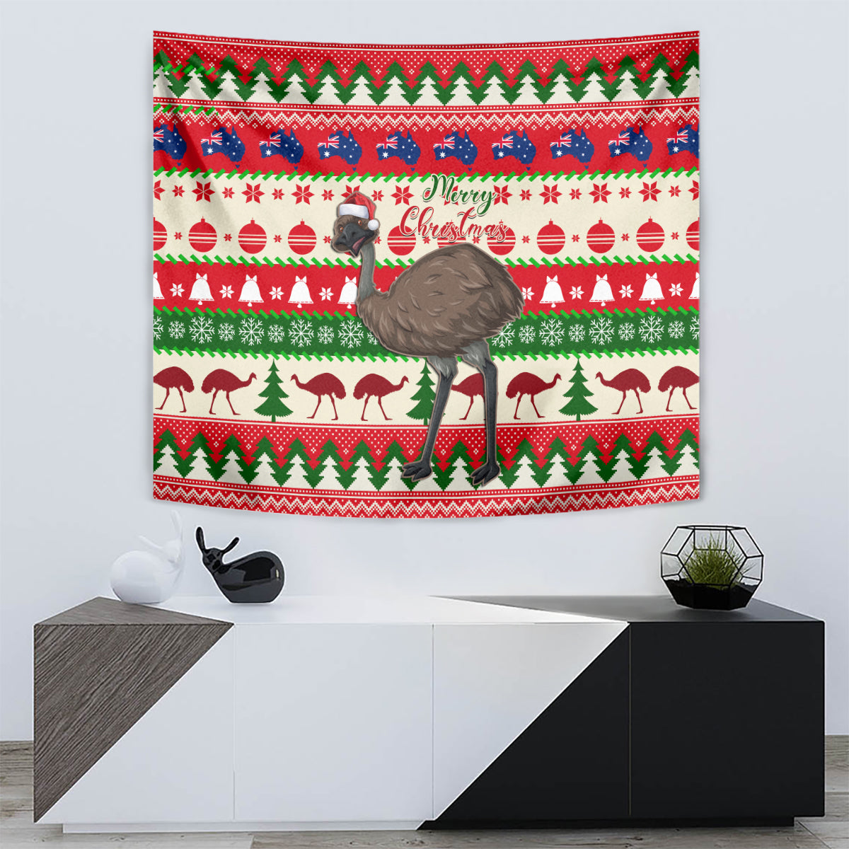 Australia Christmas Tapestry Aussie Emu Santa Merry Xmas - Vibe Hoodie Shop