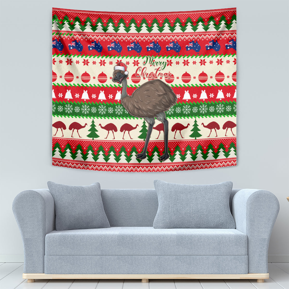 Australia Christmas Tapestry Aussie Emu Santa Merry Xmas - Vibe Hoodie Shop