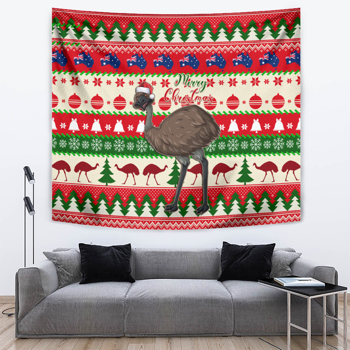 Australia Christmas Tapestry Aussie Emu Santa Merry Xmas - Vibe Hoodie Shop