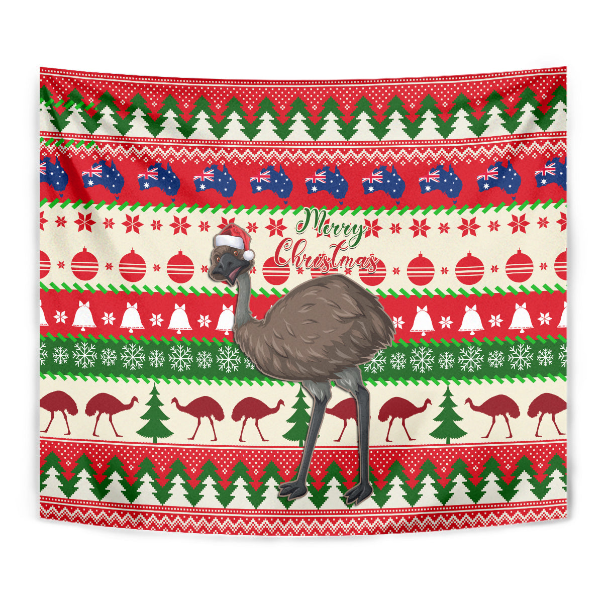 Australia Christmas Tapestry Aussie Emu Santa Merry Xmas - Vibe Hoodie Shop