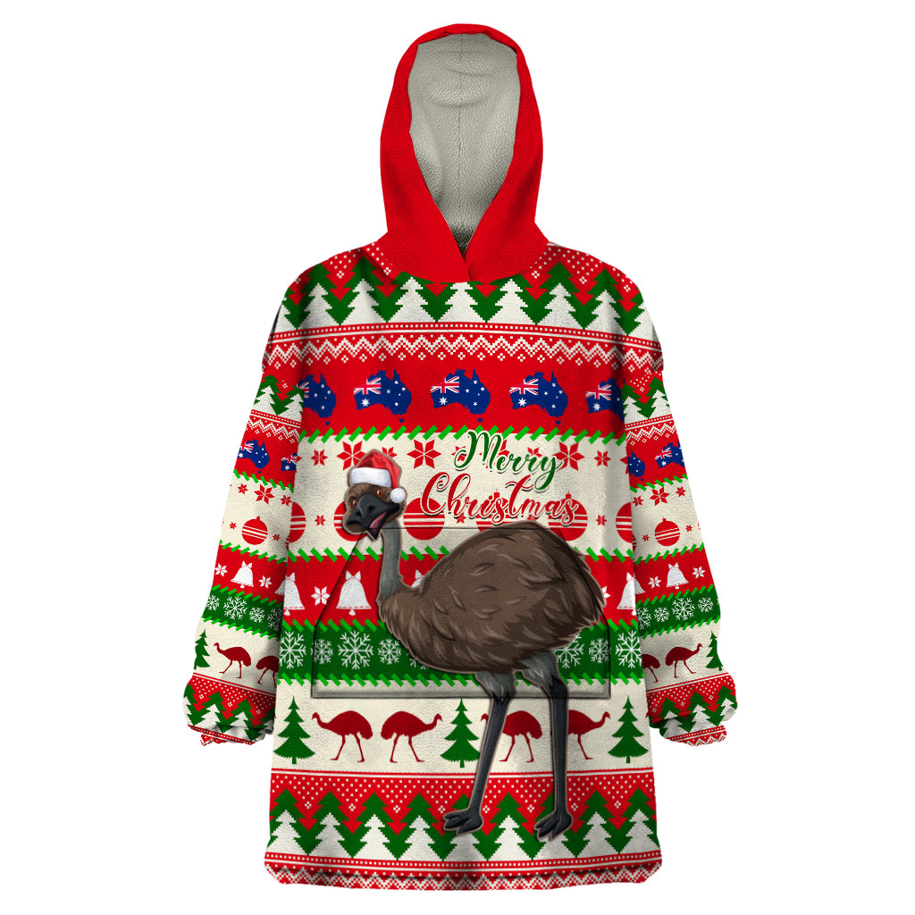 Australia Christmas Wearable Blanket Hoodie Aussie Emu Santa Merry Xmas - Vibe Hoodie Shop