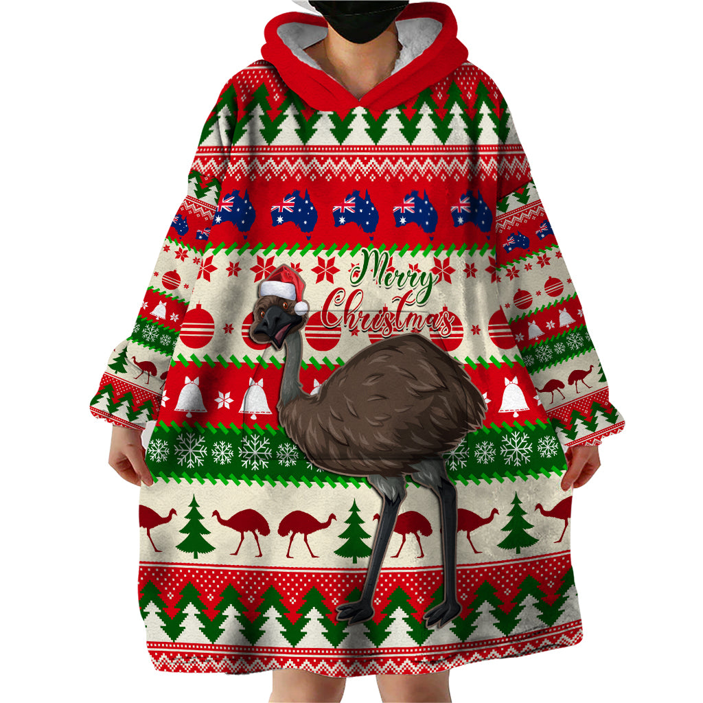 Australia Christmas Wearable Blanket Hoodie Aussie Emu Santa Merry Xmas - Vibe Hoodie Shop