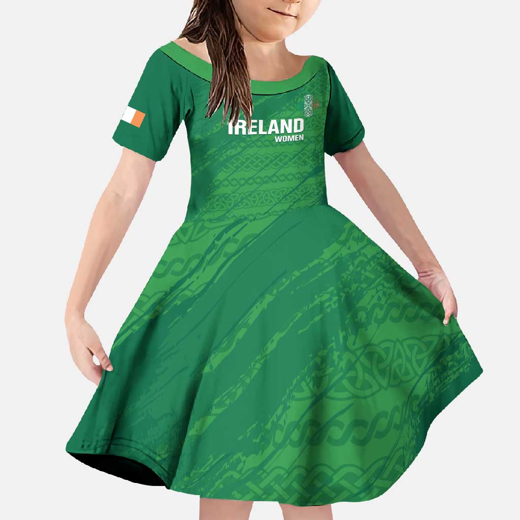 Custom Ireland Cricket Family Matching Long Sleeve Bodycon Dress and Hawaiian Shirt Irish Celtic Knot - National Color